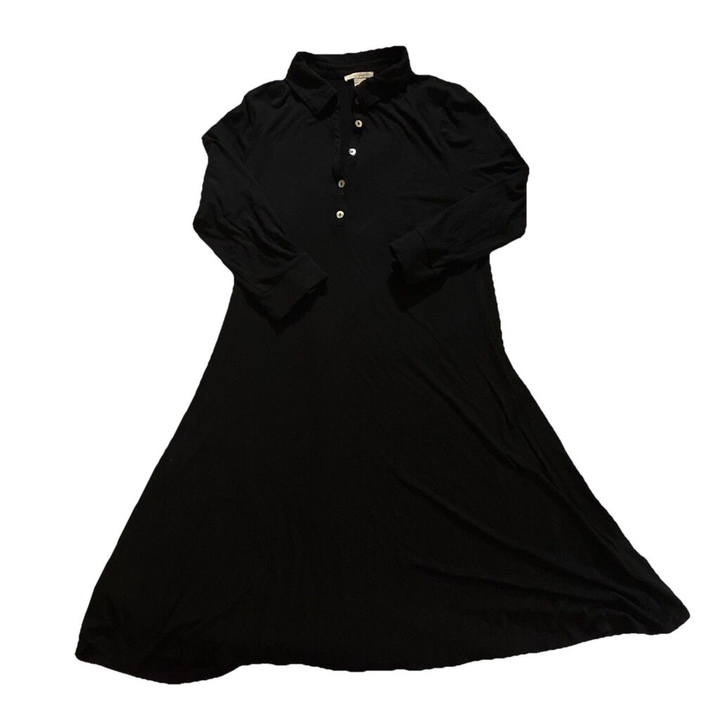 White + Warren Black Collared Stretch Work Dress No-Iron 3/4 Sleeve L